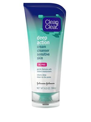 Clear & Clear Deep Action Cream Facial Cleanser for Sensitive Skin - Your Gentle Daily Face Wash, Oil-Free