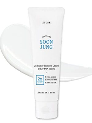Hypoallergenic Facial Cream for Sensitive Skin - ETUDE HOUSE SoonJung 2x Barrier Intensive Cream (New Version) with Shea Butter, Panthenol, and Water-Oil Balance to Heal and Hydrate Damaged Skin, 60ml.