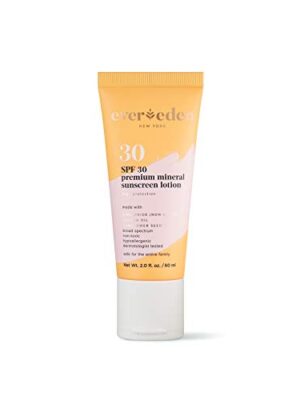 A bottle of Evereden Premium Child Sunscreen SPF 30, 100% mineral-based, offering safe and natural sun protection for babies and toddlers with a refreshing cucumber scent.