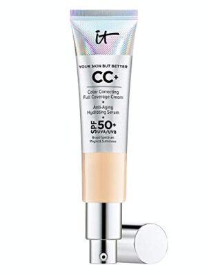 IT Cosmetics Your Skin But Better CC+ Cream, SPF 50+, full-coverage foundation and anti-aging serum, offering a radiant finish.