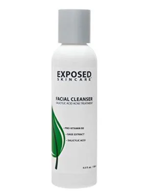A refreshing bottle of Uncovered Skin Care Facial Cleanser featuring a powerful blend of Salicylic Acid, Pro-Vitamin B5, and natural Tea Tree and Sage Extracts for clearer