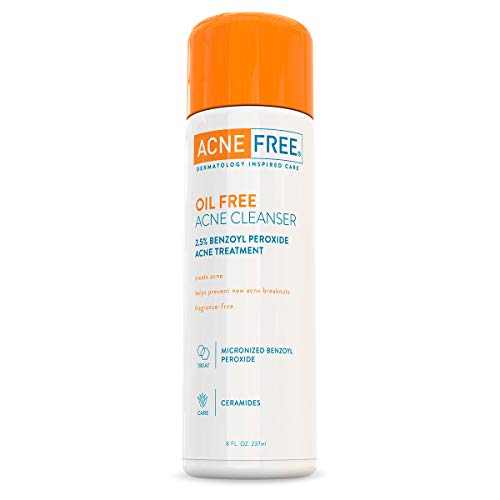 Acne-Free Oil-Free Acne Cleanser - 2.5% Benzoyl Peroxide and Glycolic Acid Formula for Preventing and Treating Breakouts - 8 oz.