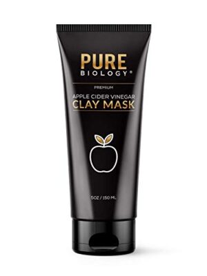 Pure Biology Clay Face Mask with Apple Cider Vinegar, Charcoal, and Retinol for smoother, brighter skin