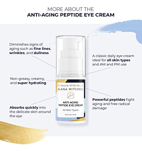 Alana Mitchell Anti Aging Peptide Eye Cream - Natural Firming Treatment for Under Eye Wrinkles, Fine Lines, and Dryness - Hydrating Serum to Diminish Crow's Feet