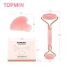 Skincare Routine with TOPMIN Rose Quartz Facial Roller and Gua Sha Set - Natural Beauty Enhancement