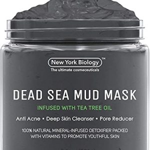 New York Biology Dead Sea Mud Mask, Infused with Tea Tree Oil - Spa-Quality Pore Reducer for Acne, Blackheads, and Oily Skin - Tightens and Improves Complexion - 8.8 oz.