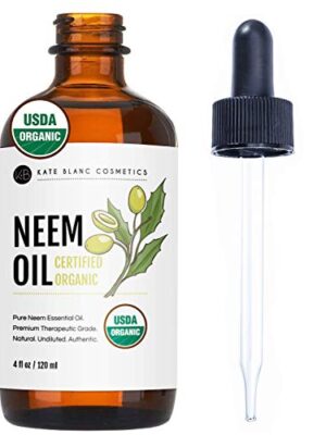 USDA Certified 100% Pure Neem Oil by Kate Blanc – 4oz Cold-Pressed Bottle for Skin, Hair & Plants