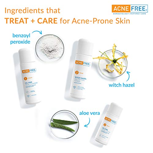 Pimple-Free 3-Step 24-Hour Acne Therapy Kit - Clinically Proven System with Oil-Free Cleanser, Witch Hazel Toner, and Acne Lotion - Benzoyl Peroxide Solution for Teens and Adults! 🌟