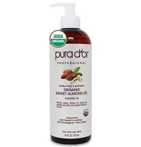 PURA D'OR Organic Sweet Almond Oil (16oz) Certified Organic 100% Pure