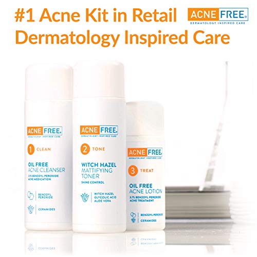 Pimple-Free 3-Step 24-Hour Acne Therapy Kit - Clinically Proven System with Oil-Free Cleanser, Witch Hazel Toner, and Acne Lotion - Benzoyl Peroxide Solution for Teens and Adults! 🌟