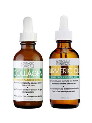 Advanced Clinicals Collagen Serum and Turmeric Oil Skin Care Set.