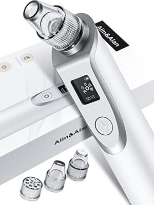 Blackhead Remover Pore Vacuum Adjustable Suction Power and 5 Replacement Probes, LED Display and USB Rechargeable.