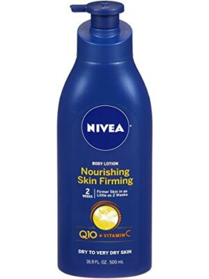 NIVEA Nourishing Skin Firming Body Lotion with Q10 and Vitamin C in a sleek 16.9 fl oz pump bottle
