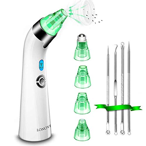 Upgraded Blackhead Remover Pore Vacuum Cleaner by LONOVE - Rechargeable Facial Vacuum Comedone Extractor Tool for Blackhead, Whitehead and Acne Removal, with 5 Adjustable Suction Power and 4 Probes.