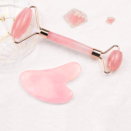 Skincare Routine with TOPMIN Rose Quartz Facial Roller and Gua Sha Set - Natural Beauty Enhancement