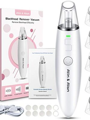 Alin&Alan Blackhead Remover Vacuum Pore Cleaner with multiple suction heads, USB charging cable, and ergonomic design for clearer skin