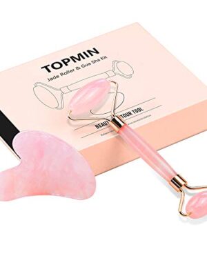 TOPMIN Rose Quartz Facial Roller and Gua Sha Set