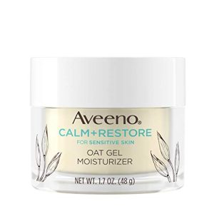 Revitalize and Soothe Sensitive Skin with Aveeno Calm + Restore Oat Gel Facial Moisturizer - Lightweight, Hypoallergenic Gel Cream Infused with Prebiotic Oat and Feverfew, Fragrance-Free, Paraben-Free - 1.7 oz
