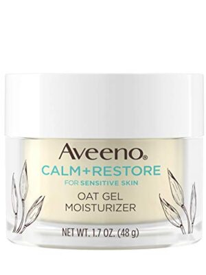 Revitalize and Soothe Sensitive Skin with Aveeno Calm + Restore Oat Gel Facial Moisturizer - Lightweight, Hypoallergenic Gel Cream Infused with Prebiotic Oat and Feverfew, Fragrance-Free, Paraben-Free - 1.7 oz