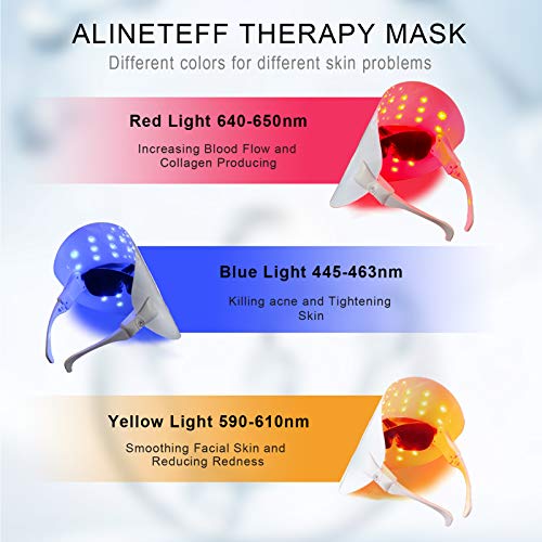 Led Face Mask Light Therapy, ALINETEFF 3 Colors Light Therapy