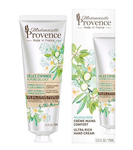 Experience the Richness of Mademoiselle Provence Natural Almond Hand Cream with Orange Blossom Extracts - A Dermatologist-Tested, Vegan Moisturizing Lotion for Dry and Sensitive Skin (2.5 fl oz).
