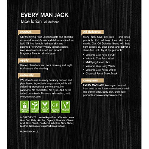Achieve a matte, oil-free look with Each Man Jack's Mattifying Face Lotion!