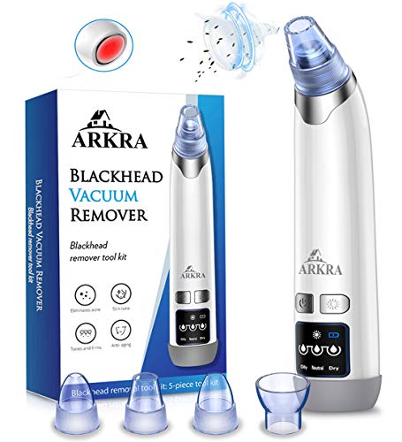 USB Rechargeable Blackhead Remover Vacuum with Heating Compress and 4 Suction Probes for Whitehead and Blackheads Removal