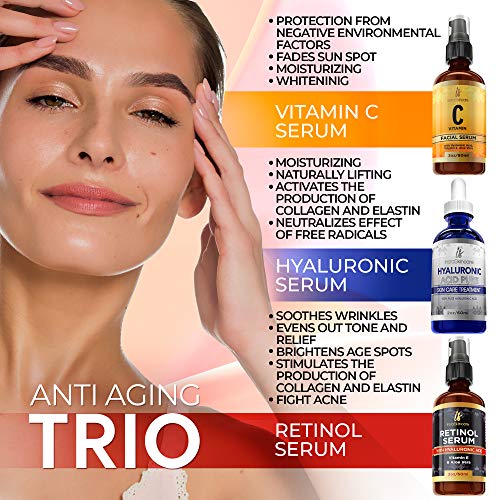 Triple Power Trio: Vitamin C, Hyaluronic Acid, Retinol Serums for Radiant Skin - Anti-Aging Facial Treatment