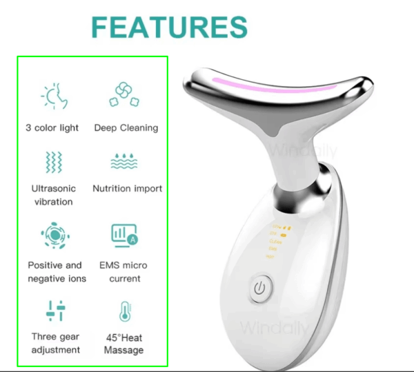 EMS Neck Facial Massager with 7-Color LED Therapy – For Smooth, Youthful Skin