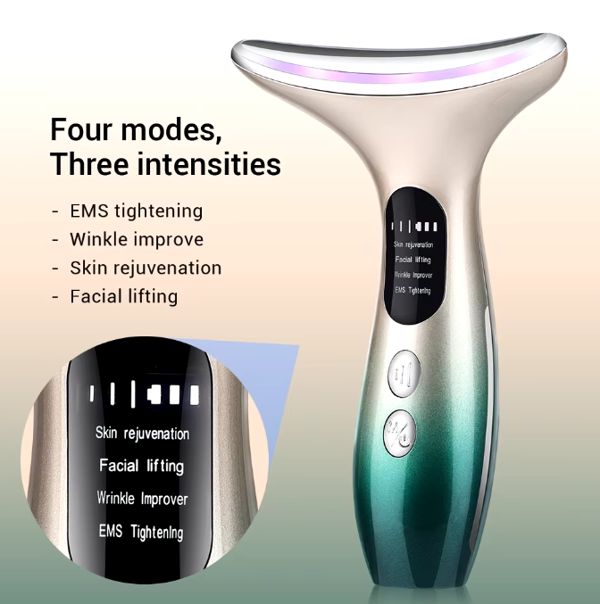 Advanced neck and face beauty device with ergonomic design for lifting and firming skin. 