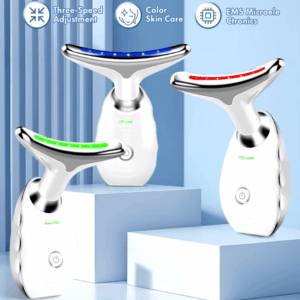 Compact EMS face massager with red and blue light therapy for rejuvenated, youthful skin.
