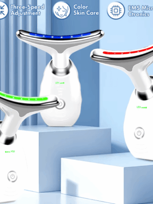 Compact EMS face massager with red and blue light therapy for rejuvenated, youthful skin.
