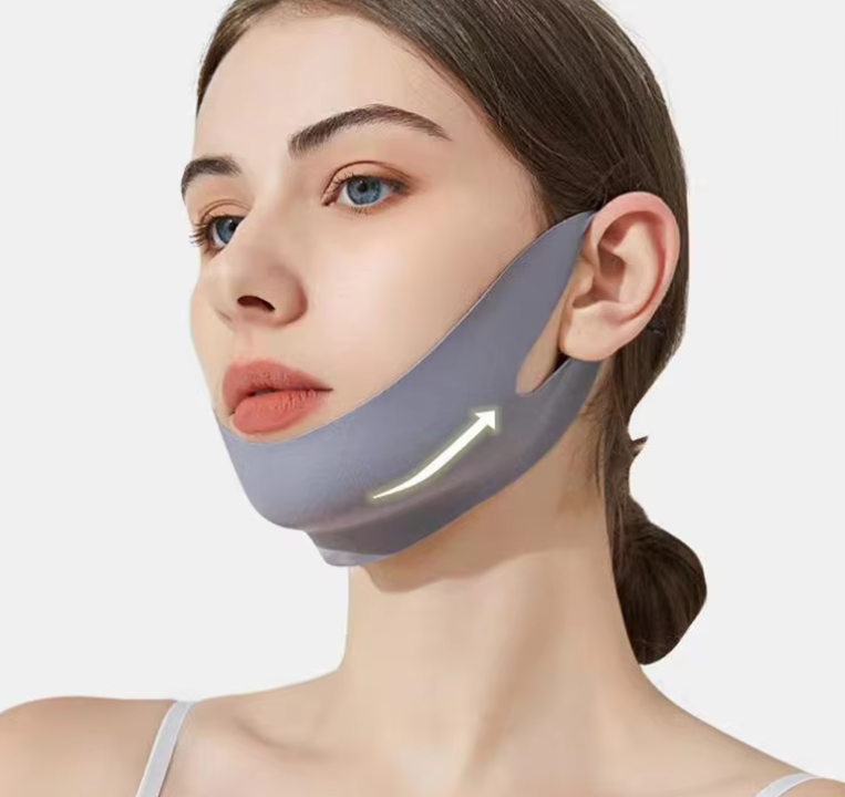 Comfortable V-face lifting sleep mask for overnight facial shaping. 